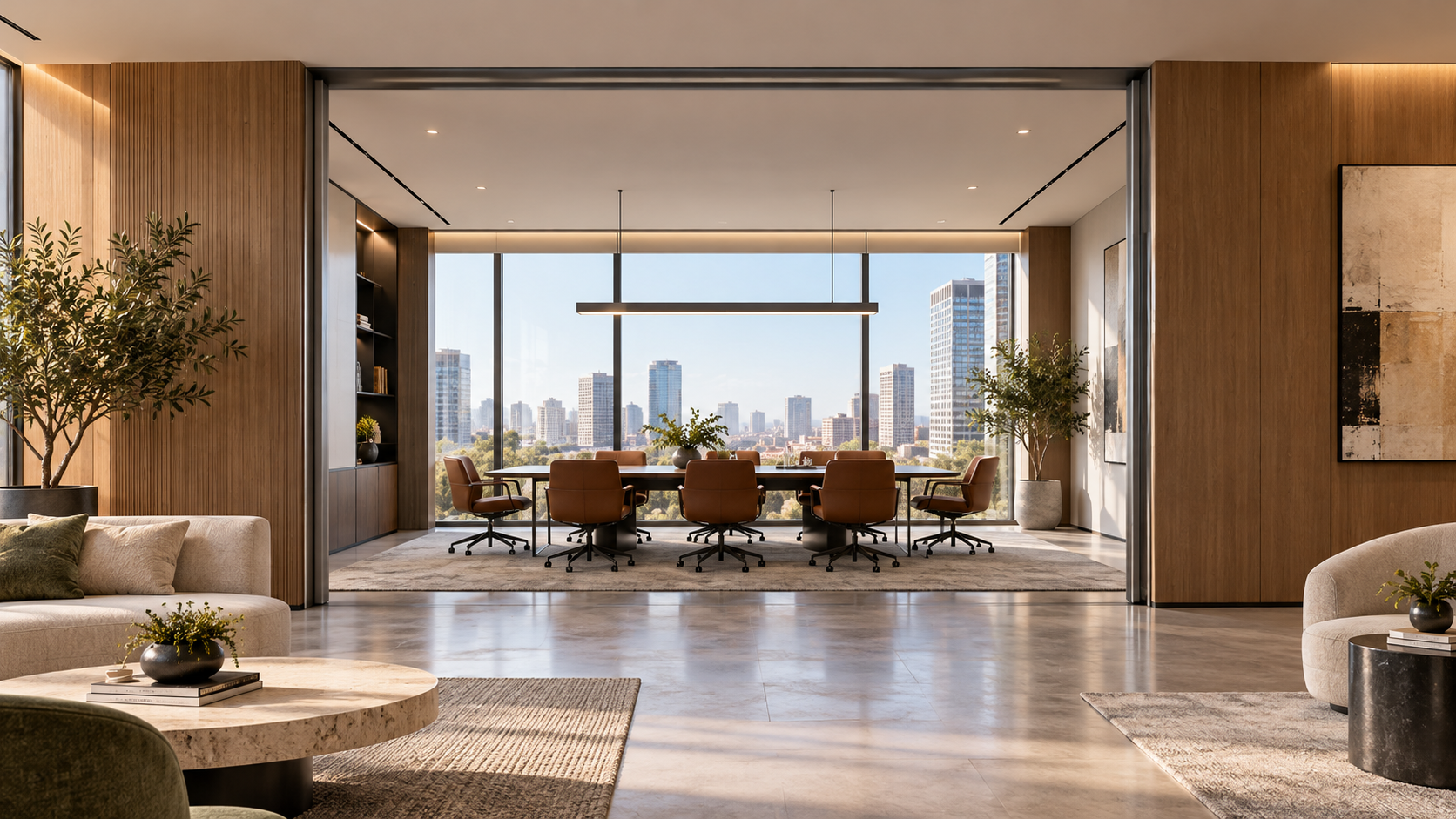 Conference space with a large adaptable opening